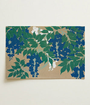 Rectangular Canvas Stylized Print Blue Wisteria Blossoms Green Kamisaka Sekka, Sekka’s, Momoyogusa