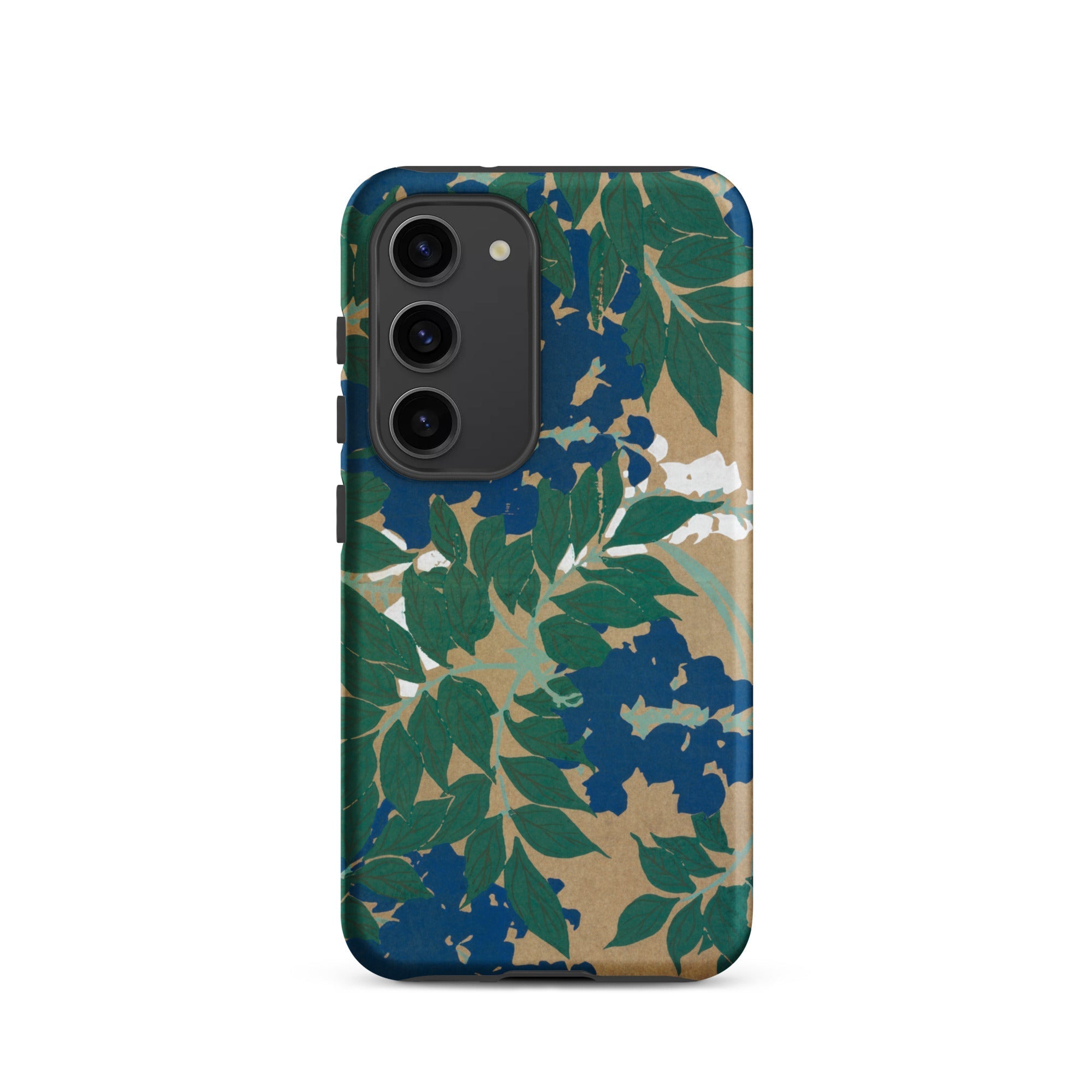 Wisteria from Momoyogusa Kamisaka Sekka Samsung Case, Galaxy S23 / Matte, Smartphone Case Blue Green Floral Pattern Tan Background