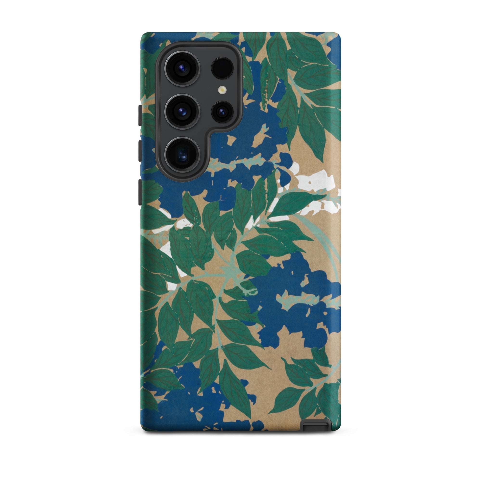 Wisteria from Momoyogusa Kamisaka Sekka Samsung Case, Galaxy S23 Ultra / Matte, Smartphone Case Blue Green Floral Pattern Tan Background