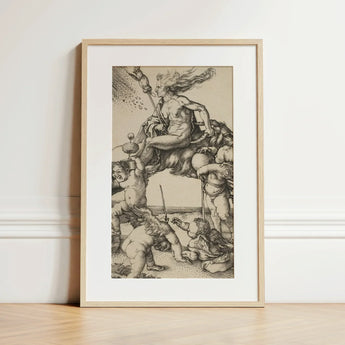The Witch - Albrecht Durer Art Print / Canvas Framed Black-and-white Dynamic Scene Figures Motion Enclosed Light, Crone Vaults Prints