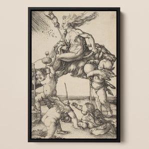 The Witch - Albrecht Durer Framed Canvas, 12x18’’ / 31x46cm / Black Floating Frame, Black Framed Vintage Print Mythological Scene Figures
