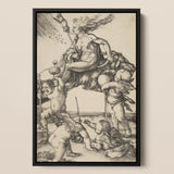 The Witch - Albrecht Durer Framed Canvas, 12x18’’ / 31x46cm / Black Floating Frame, Black Framed Vintage Print Mythological Scene Figures