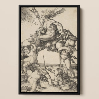 The Witch - Albrecht Durer Framed Canvas, 12x18’’ / 31x46cm / Black Floating Frame, Black Framed Vintage Print Mythological Scene Figures