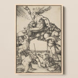 The Witch - Albrecht Durer Framed Canvas, 12x18’’ / 31x46cm / Natural Floating Frame, Wooden Framed Mythological Scene Black White