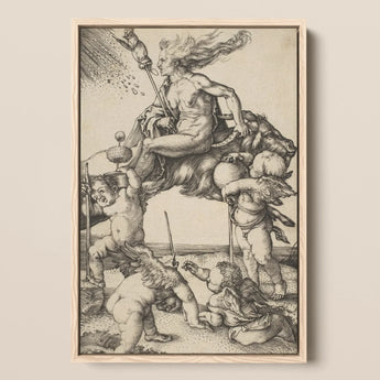 The Witch - Albrecht Durer Framed Canvas, 12x18’’ / 31x46cm / Natural Floating Frame, Wooden Framed Mythological Scene Black White