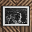 A Witch at Her Cauldron Surrounded by Monsters - Jan Van De Velde Ii Art Print, Framed Black White Print Mythological Allegorical Scene