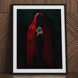 Witch in Red Cloak Art Print, 24x32’’ / 61x81cm / Black Frame / 2’’ Matboard, Framed Art Print Person Red Cloak Clasped Hands