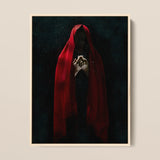 Witch in Red Cloak Framed Canvas, 12x16’’ / 31x41cm / Natural Floating Frame, Framed Painting Figure Red Hood Hands Clasped