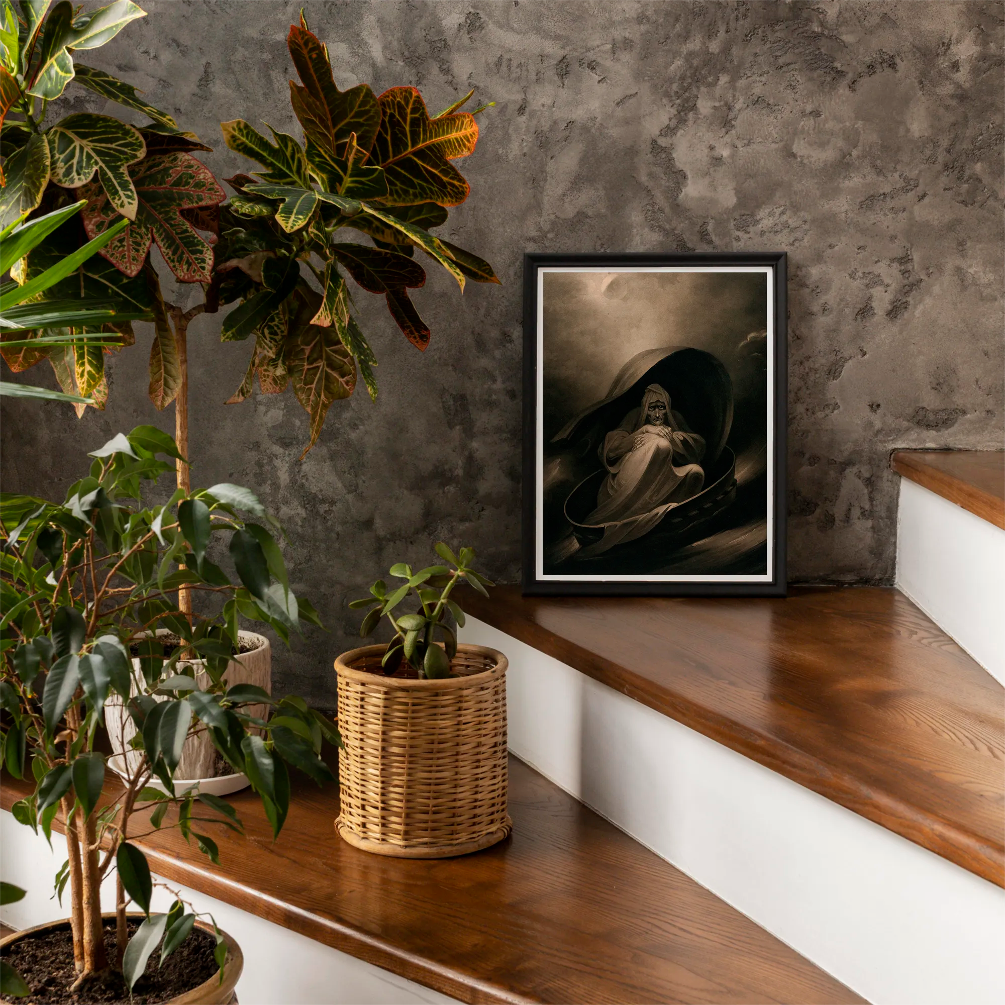 A Witch Surfing on a Sieve - Charles Turner Art Print, Framed Artwork Figure Dark Ethereal