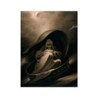 A Witch Surfing on a Sieve - Charles Turner Art Print, Solemn Hooded Figure Huddled Dark Shell-like Structure