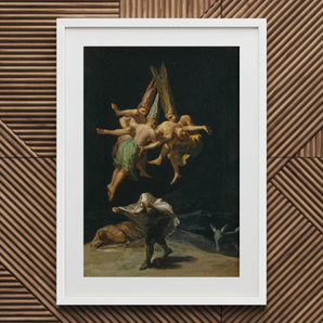 Witches’ Flight - Francisco De Goya Art Print, 20x30’’ / 51x76cm / White Frame / 2’’ Matboard, Framed Painting Witches Man Ground