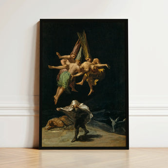 Witches’ Flight - Francisco De Goya Art Print / Canvas Framed Classical Painting Dramatic Scene Multiple Figures Dynamic Witches Hovers,