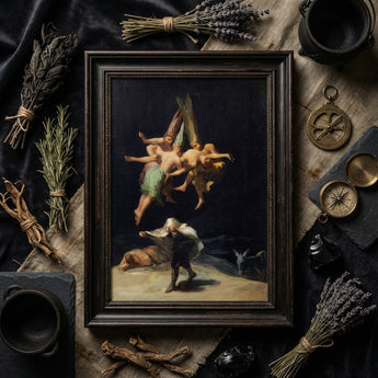 Witches’ Flight - Francisco De Goya Art Print / Canvas Antique-style Dark Wood-framed Classical Oil Painting Winged Figures Witches Flight