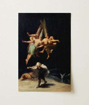Dramatic Oil Painting Canvas Classical Scene Figures Dynamic Witches Flight Hovers, Goya Art Print