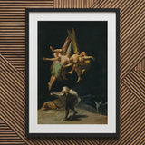 Witches’ Flight - Francisco De Goya Art Print / Canvas Framed Painting Witches Terrified Man Flight Hovers, Goya Art Print, Print
