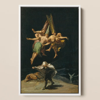 Witches’ Flight - Francisco De Goya Framed Canvas, 12x18’’ / 31x46cm / White Floating Frame, Framed Painting Witches Donkey