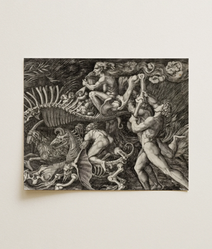 Detailed Black-and-white Mythological Figures Skeletal Creatures Dynamic Motion Witches Procession, Marcantonio Raimondi, Agostino