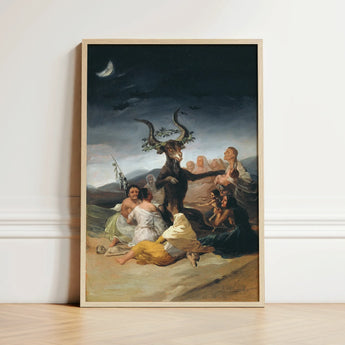 Witches’ Sabbath - Francisco De Goya Art Print / Canvas Framed Painting Dark Moonlit Scene Horned Goat Figure Witches, Creature Reigns,