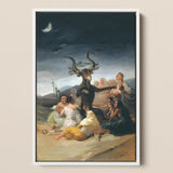 Witches’ Sabbath - Francisco De Goya Art Print / Canvas Framed Artwork Dark Moonlit Scene Horned Goat Figure Witches Sabbath, Creature