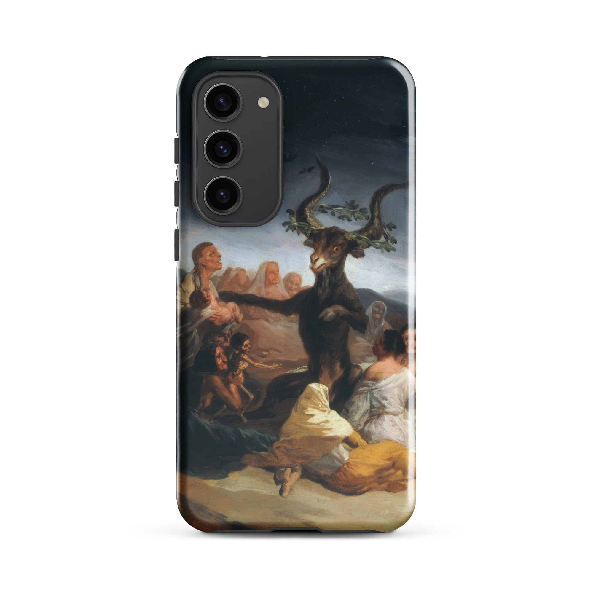 Witches’ Sabbath Francisco Goya Samsung Case, Galaxy S23 Plus / Gloss, Black Smartphone Case Painting Goat Headed Figure Surrounded People