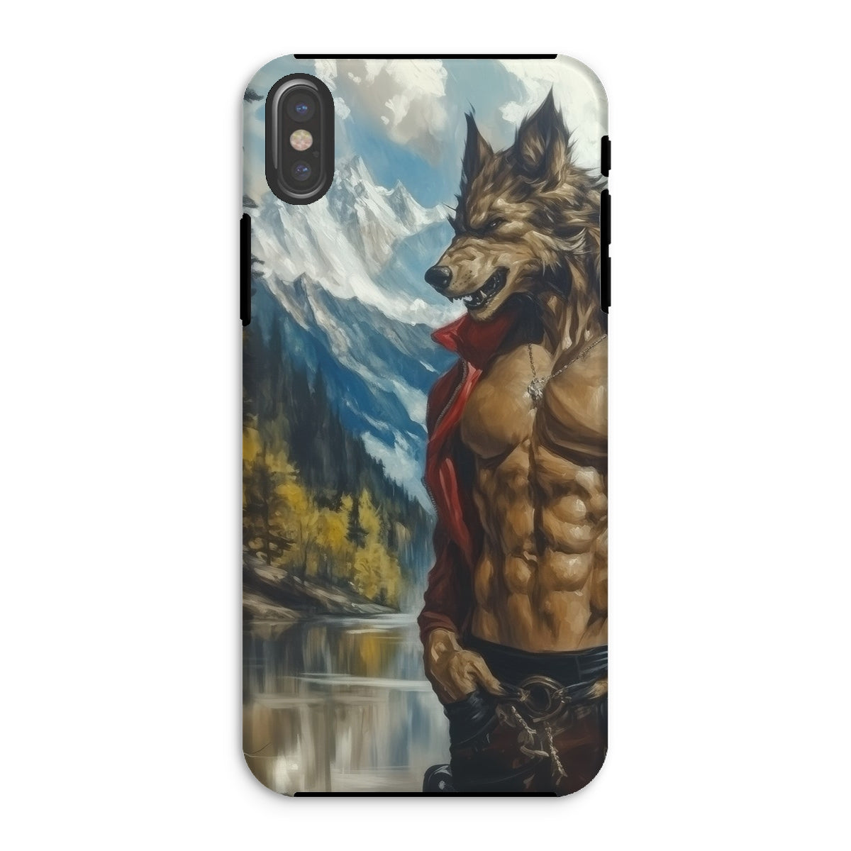 Wolfgang Gay Wolf Art Iphone Case, Xs / Matte, Phone Case Artwork Muscular Anthropomorphic Wolf Red Bandana