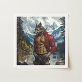 Wolfgang - Gay Wolf Art Print / Canvas Red Leather Jacket Worn Muscular Wolf-man Snowy Mountains, Wild Hymn Carved, Prints