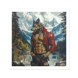 Wolfgang - Gay Wolf Art Print / Canvas Muscular Anthropomorphic Wolf Red Jacket Mountainous Backdrop Gay Art, Wild Hymn Carved, Art Print