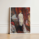 Woman Before a Mirror - Henri De Toulouse-lautrec Art Print / Canvas Framed White Attire Red Curtains Rue Des Moulins, Maison, Close, Tall