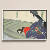 Woman in a Boat - Kamisaka Sekka Art Print / Canvas Framed Artwork Stylized Figure Traditional Japanese Attire Dark, Lacquered Hull Prints