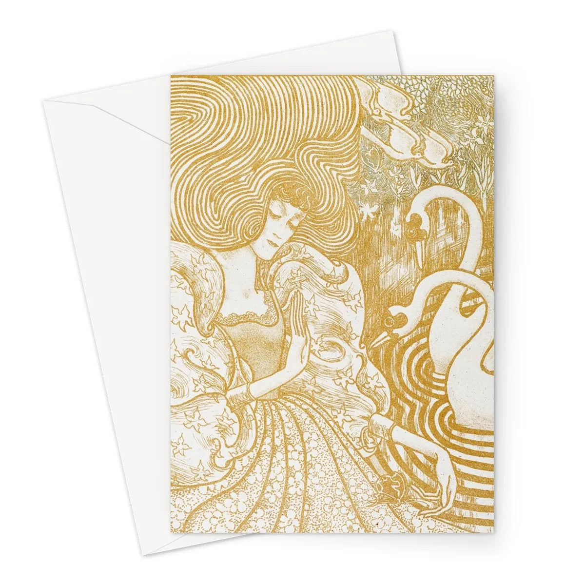 Woman With a Butterfly At a Pond With Two Swans By Jan Toorop Greeting Card - A5 Portrait / 1 Card - Notebooks &