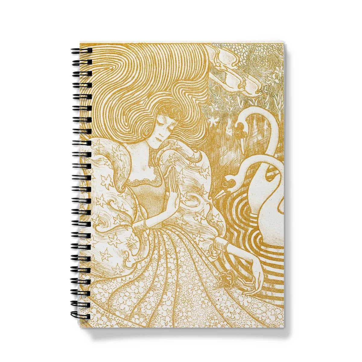 Woman With a Butterfly At a Pond With Two Swans By Jan Toorop Notebook - A5 / Graph - Notebooks & Notepads - Aesthetic