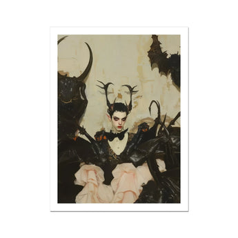 Memnoch - Gay Ancient Vampire Art Print, Woman Dark Costume Horns Pale Pink Ruffles