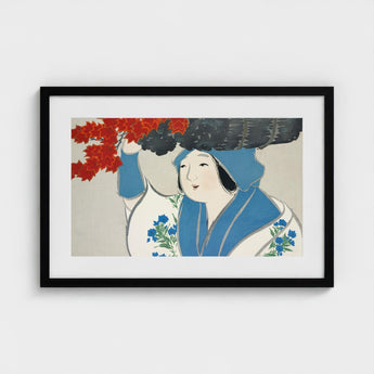 Woman from Momoyogusa - Kamisaka Sekka Meiji Art Print / Canvas Black-framed Stylized Illustration Traditional Blue, Era’s Artistic