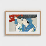 Woman from Momoyogusa - Kamisaka Sekka Meiji Art Print / Canvas Framed Artwork Stylized Illustration Traditional Attire Blue, Era’s