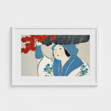 Woman from Momoyogusa - Kamisaka Sekka Meiji Art Print / Canvas Framed Artwork Traditional Attire Blue Floral Patterns, Era’s Artistic