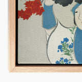 Woman from Momoyogusa - Kamisaka Sekka Meiji Art Print / Canvas Framed Stylized Illustration Blue White, Era’s Artistic Renaissance,