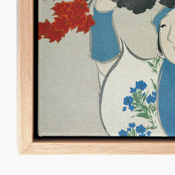 Woman from Momoyogusa - Kamisaka Sekka Meiji Art Print / Canvas Framed Stylized Illustration Blue White, Era’s Artistic Renaissance,
