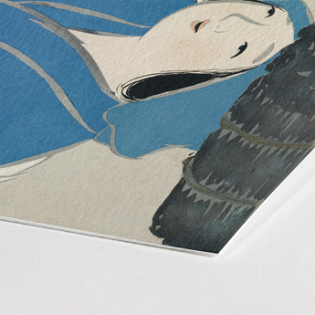 Woman from Momoyogusa - Kamisaka Sekka Meiji Art Print / Canvas Stylized White Blue Illustration Serene Figure Closed Eyes, Era’s Artistic