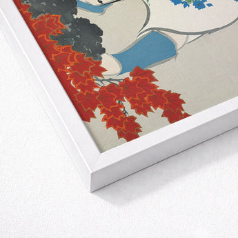 Woman from Momoyogusa - Kamisaka Sekka Meiji Art Print / Canvas White Framed Artwork Stylized Illustration Red Maple Leaves, Era’s Artistic