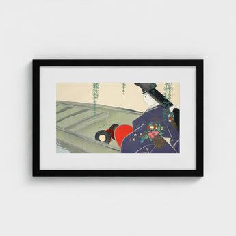 Woman in a Boat - Kamisaka Sekka Art Print / Canvas Black-framed Stylized Illustration Figure Traditional Japanese, Lacquered Hull Prints