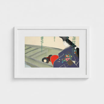 Woman in a Boat - Kamisaka Sekka Art Print / Canvas White-framed Stylized Illustration Figure Traditional Japanese, Lacquered Hull Prints