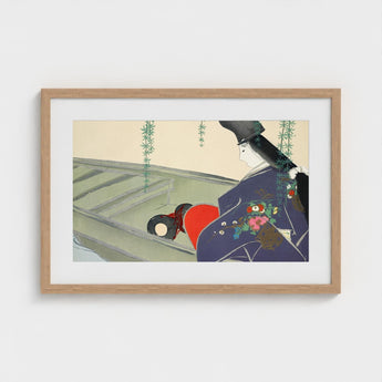 Woman in a Boat - Kamisaka Sekka Art Print / Canvas Framed Stylized Illustration Figure Traditional Japanese, Lacquered Hull Prints