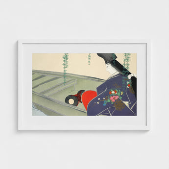 Woman in a Boat - Kamisaka Sekka Art Print / Canvas Framed Stylized Illustration Figure Traditional Attire, Lacquered Hull Prints