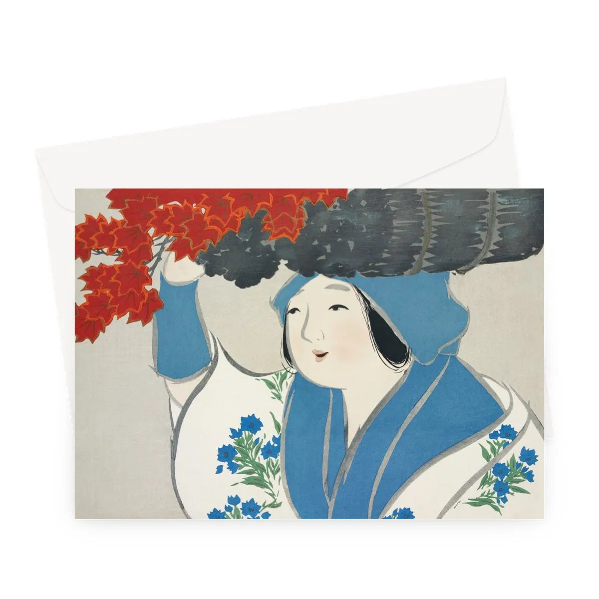 Woman From Momoyogusa–flowers By Kamisaka Sekka Greeting Card - A5 Landscape / 1 Card - Greeting & Note Cards