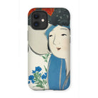 Woman from Momoyogusa - Kamisaka Sekka Iphone Case, 12 Mini / Matte, Phone Case Artistic Design Stylized Figure Blue Flowers
