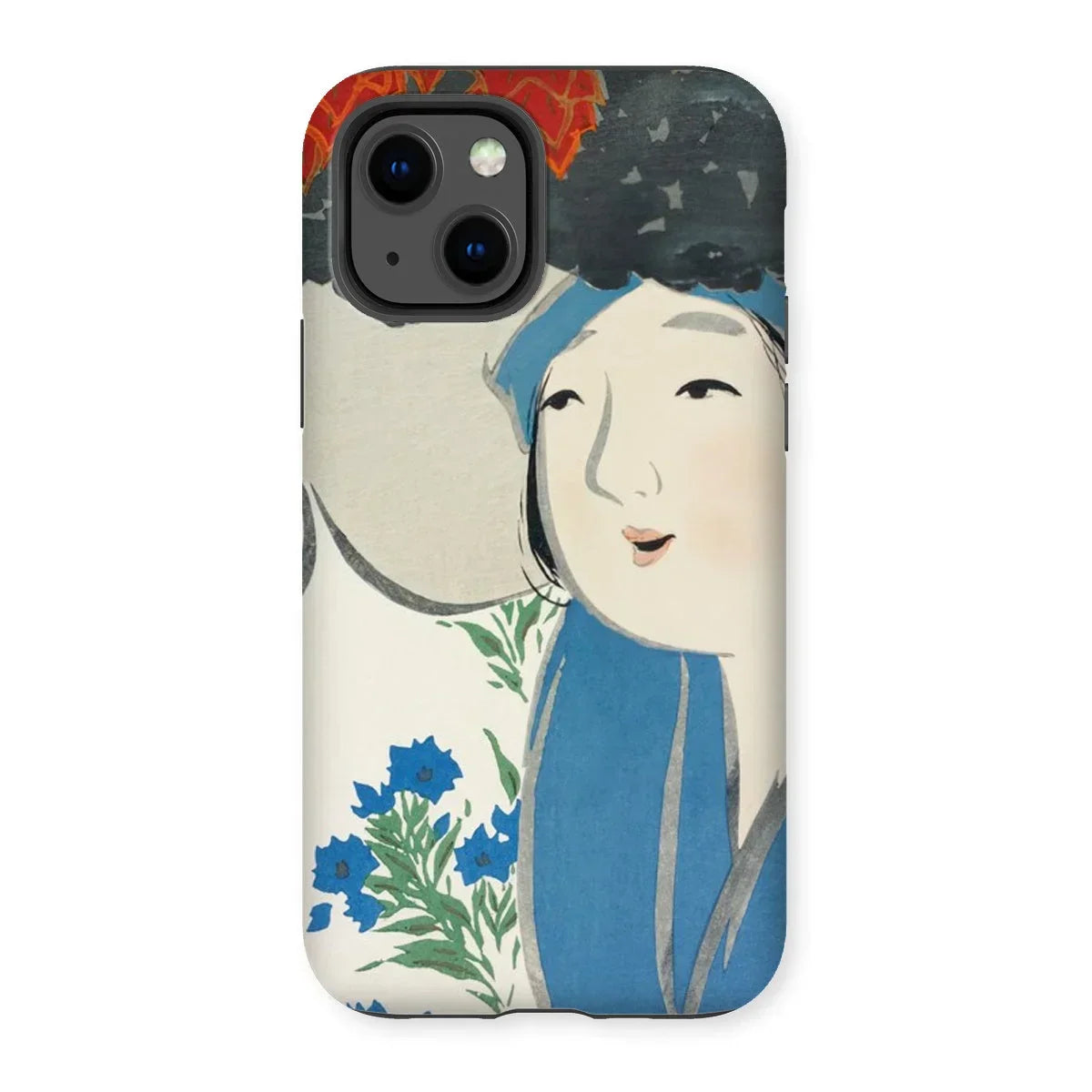 Woman from Momoyogusa - Kamisaka Sekka Iphone Case, 13 / Matte, Phone Case Artistic Illustration Figure Blue Flowers