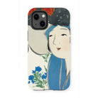 Woman from Momoyogusa - Kamisaka Sekka Iphone Case, 13 Mini / Matte, Phone Case Artistic Illustration Figure Blue Flowers