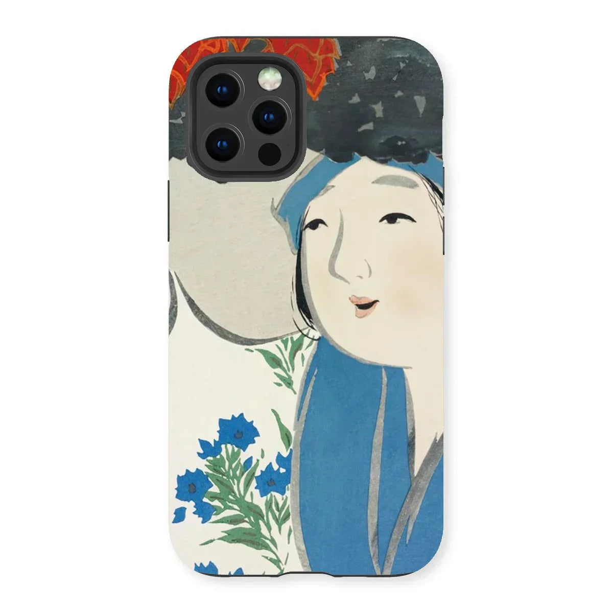 Woman from Momoyogusa - Kamisaka Sekka Iphone Case, 13 Pro / Matte, Phone Case Artistic Illustration Figure Blue Clothing Flowers