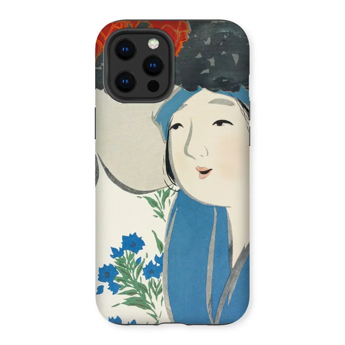 Woman from Momoyogusa - Kamisaka Sekka Iphone Case, 13 Pro Max / Matte, Phone Case Artistic Illustration Figure Blue Flowers