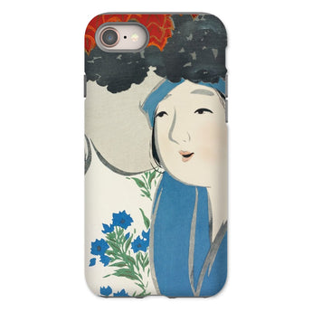 Woman from Momoyogusa - Kamisaka Sekka Iphone Case, 8 / Matte, Phone Case Artistic Illustration Figure Blue Clothing Flowers